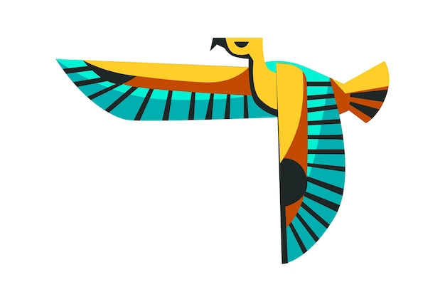 Heiliges Tier des alten Ägypten, fliegender Falke, die Verkörperung des Sonnengottes Ra Horus, Karikaturvektorillustration