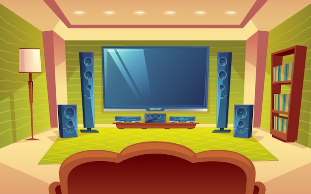 Heimkino, audio-video-system mit fernbedienung in der halle.