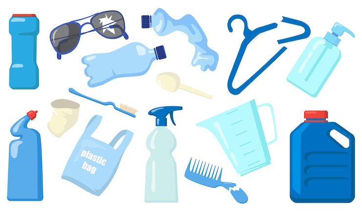 Kostenlose Vektor helle flache illustrationssammlung des plastikmülls.