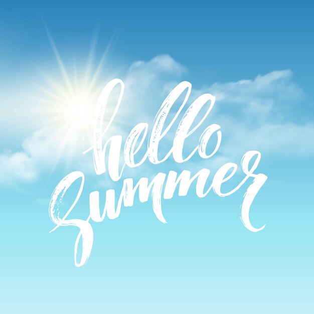 Heloo Summer Pinsel Schriftzug auf dem Wolkenhintergrund