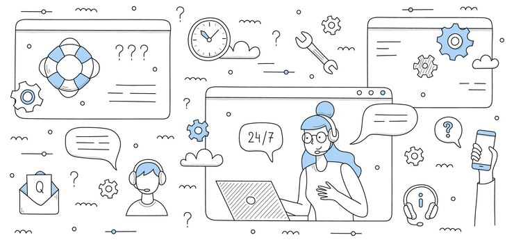 Kostenlose Vektor helpdesk-betreiber für das doodle-konzept des kundensupports