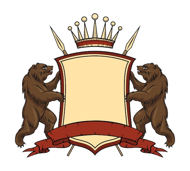 Kostenloser Vektor heraldisches logoelement. bären mit schild und band.