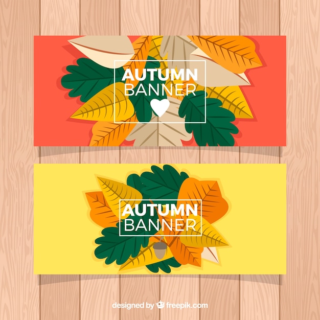 Kostenloser Vektor herbst banner mit trockenen blättern