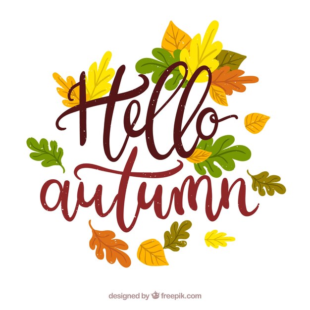 Herbst Hintergrund mit Blättern und Schriftzug