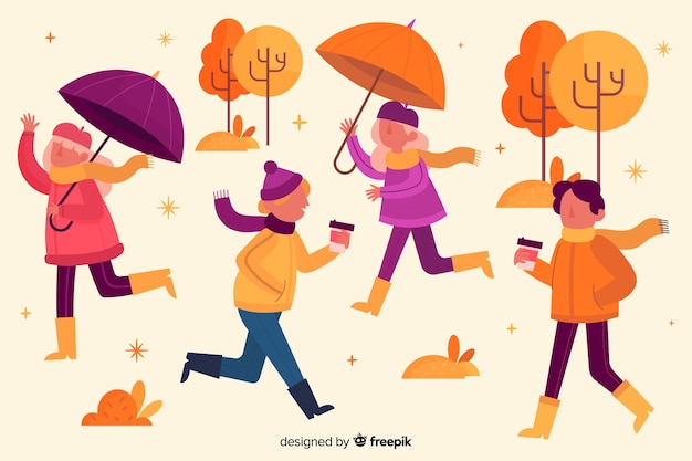 Herbstfall in Park mit Leutekonzept