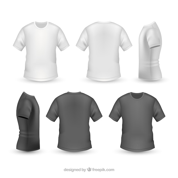 Kostenloser Vektor herren t-shirt in verschiedenen ansichten mit realistischem stil