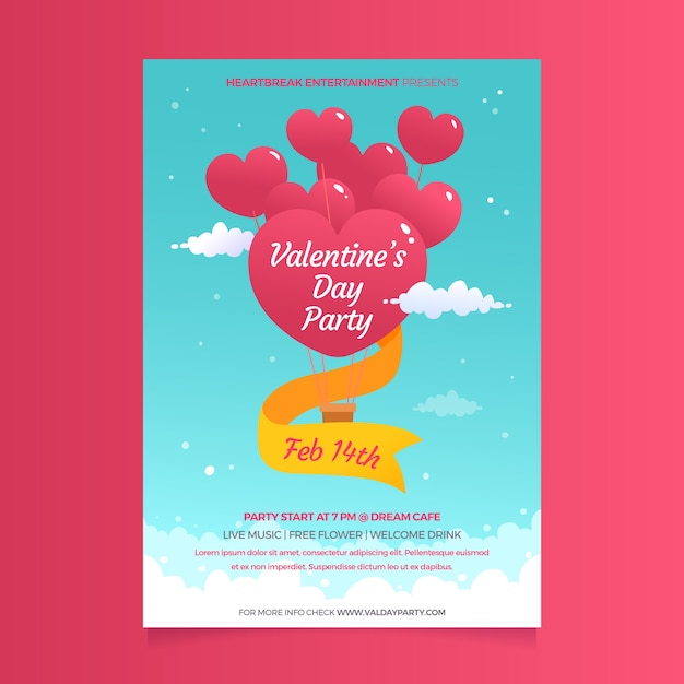 Herzförmige luftballons und bänder zum valentinstag poster