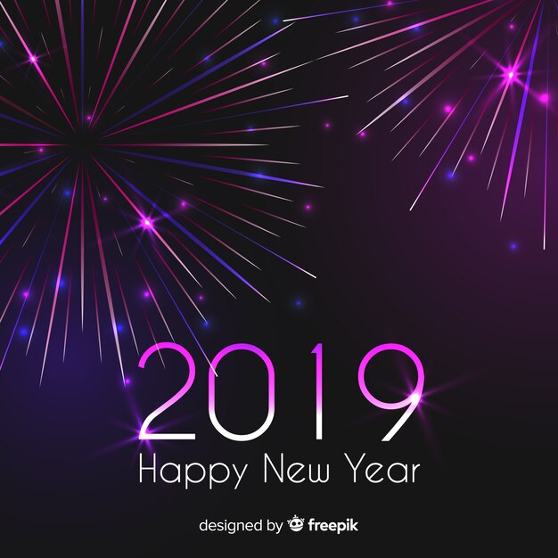 Hintergrund 2019 des neuen Jahres der Feuerwerke