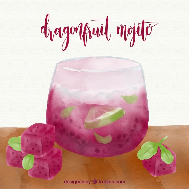 Hintergrund der Drachenfrucht Mojito im Aquarellstil