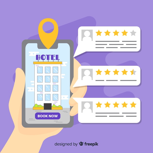 Kostenloser Vektor hintergrund der hotelbuchungs-app