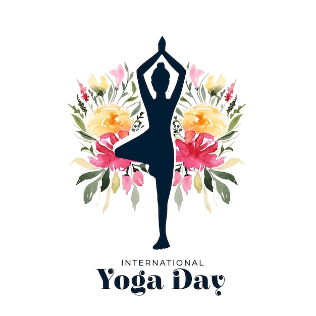 Hintergrund der internationalen yoda-tagesfeier mit frauen in yoga-pose und blumen