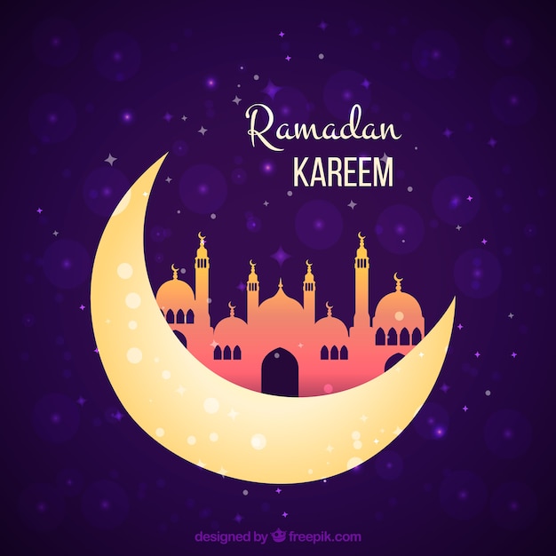 Hintergrund der ramadan kareem mit mond und moschee