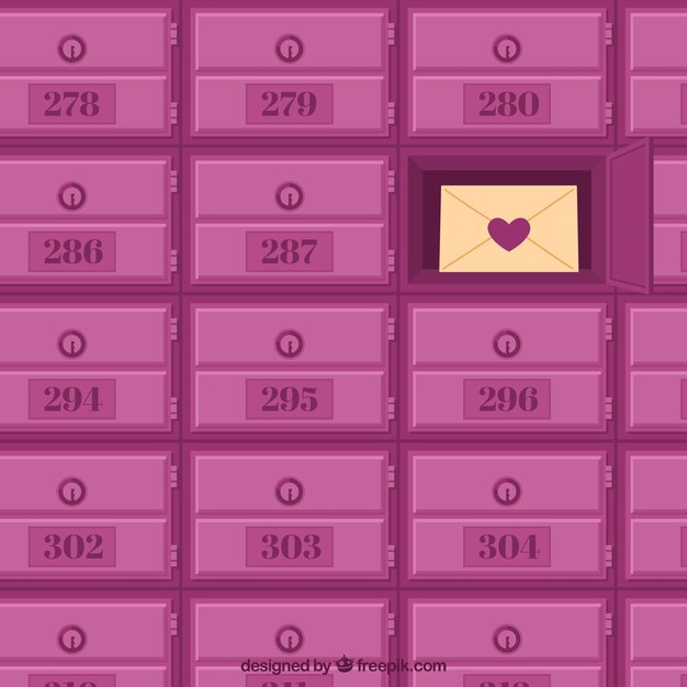 Hintergrund der rosa Briefkästen mit einem Liebesbrief