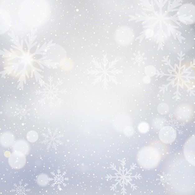 Hintergrund der weißen Weihnacht mit bokeh und Schneeflocken