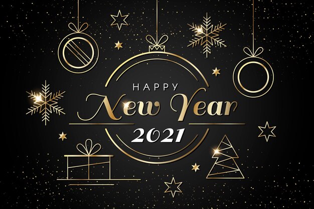 Hintergrund des neuen Jahres 2021 mit realistischer goldener Dekoration