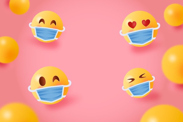 Hintergrund mit einer realistischen emoticonsammlung mit medizinischer maske