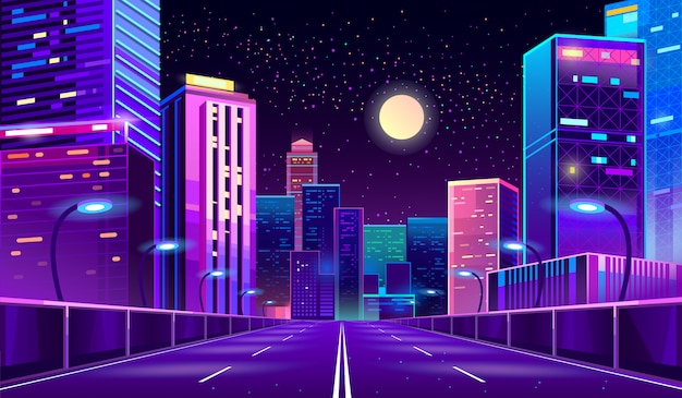 Hintergrund mit Nachtstadt in Neonlichtern
