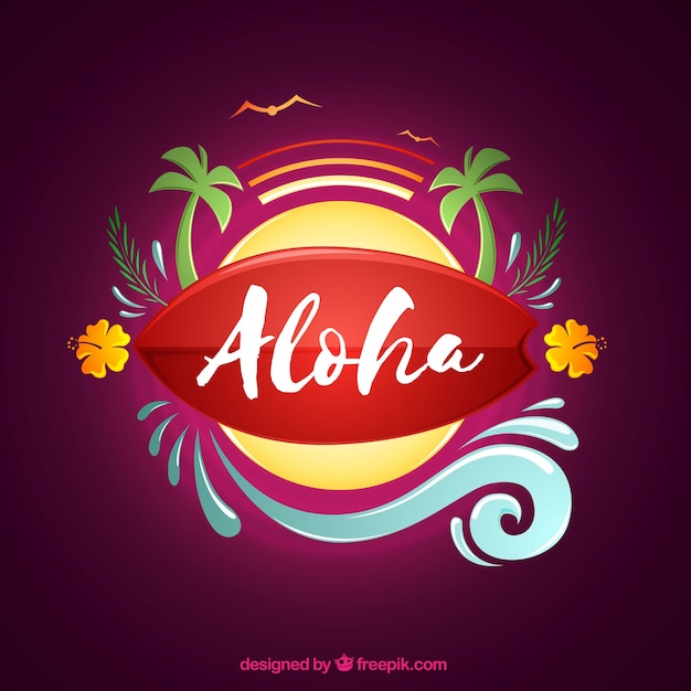 Hintergrund von aloha mit sonne und palmen