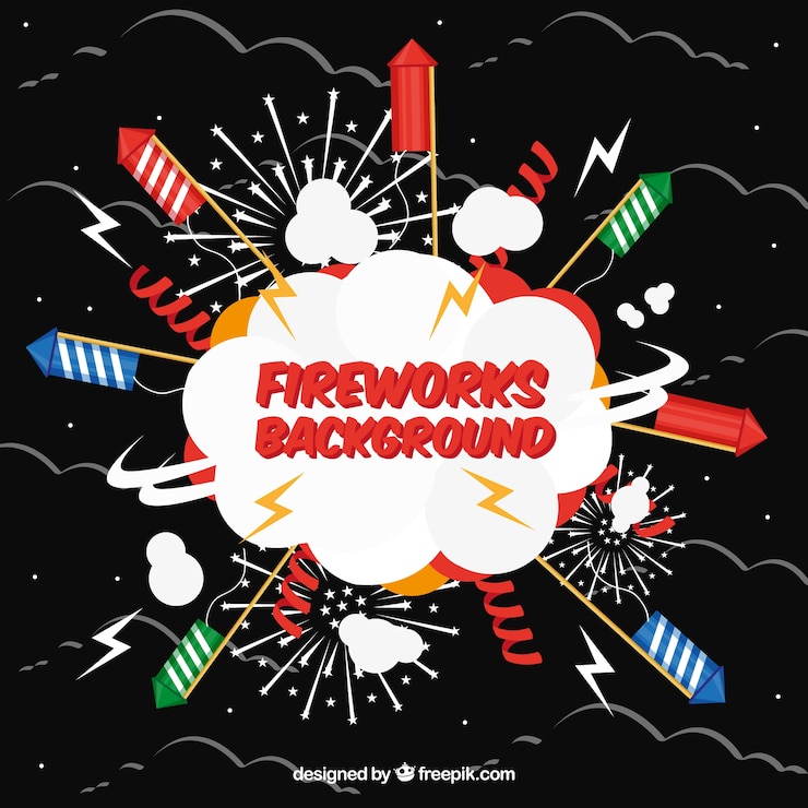 Kostenlose Vektor hintergrund von feuerwerk und raketen