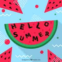 Kostenloser Vektor hintergrund von hallo sommer mit köstlichen wassermelonen
