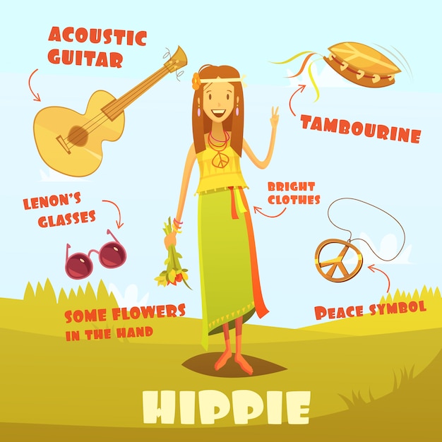 Kostenloser Vektor hippie-charakter-illustration