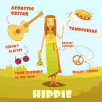 Kostenloser Vektor hippie-charakter-illustration