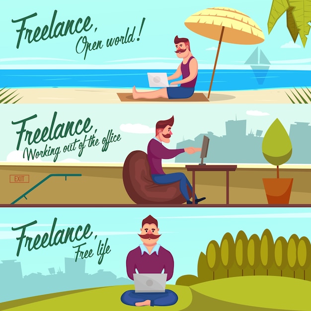 Hipster freelancer banner set