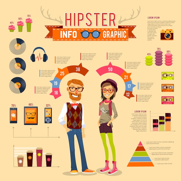 Kostenloser Vektor hipster infographik set