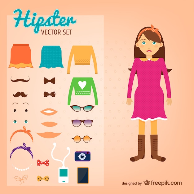 Hipster-mädchen vektor-set