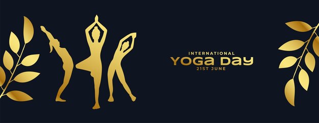 Kostenloser Vektor hochwertiges veranstaltungsbanner zum internationalen yoga-tag mit goldenen blättern