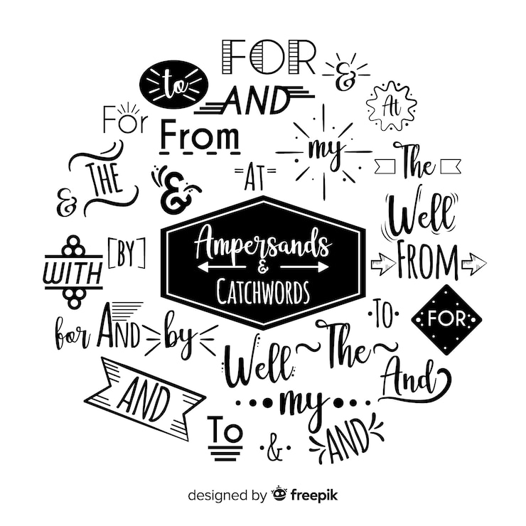 Kostenlose Vektor hochzeit-ampersands und schriftzug