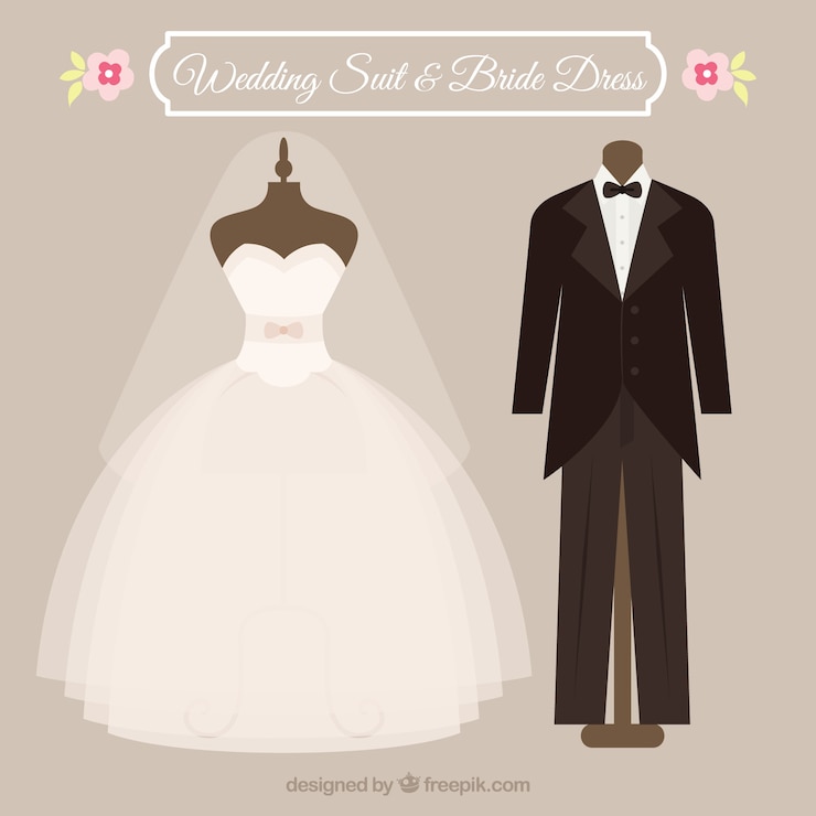 Kostenlose Vektor hochzeit anzug und kleid