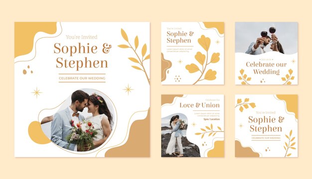 Hochzeit handgezeichnete flache Ig-Posts