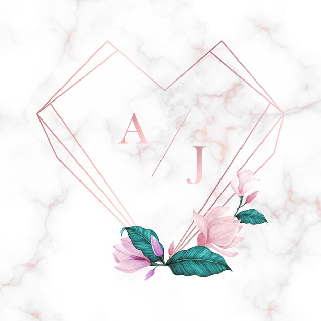 Hochzeit Monogramm Logo Design-Vorlage. Aquarellblumenrahmen für Einladungskartenentwurf.