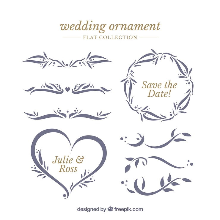 Kostenlose Vektor hochzeit ornamente sammlung zu dekorieren