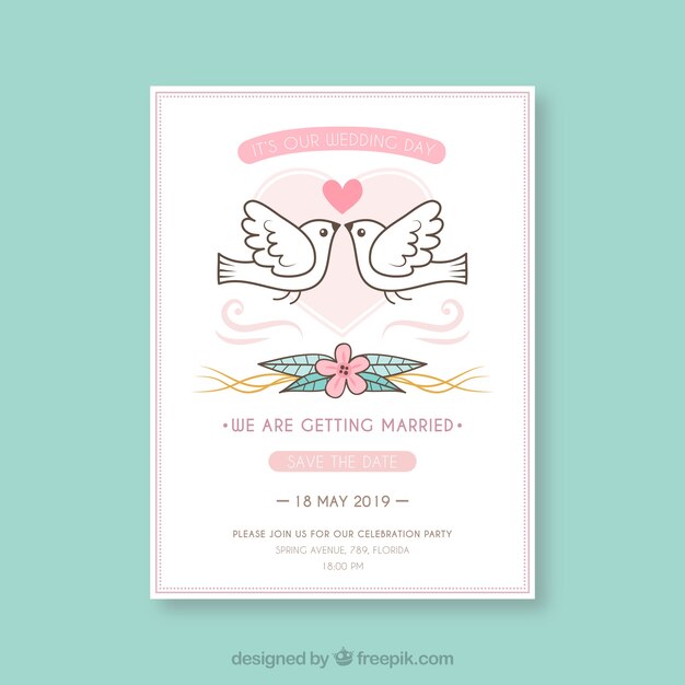 Hochzeitseinladungskarte mit Tauben