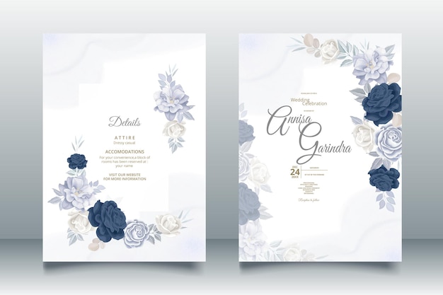 Hochzeitseinladungskartenschablone mit schönen blumenblättern