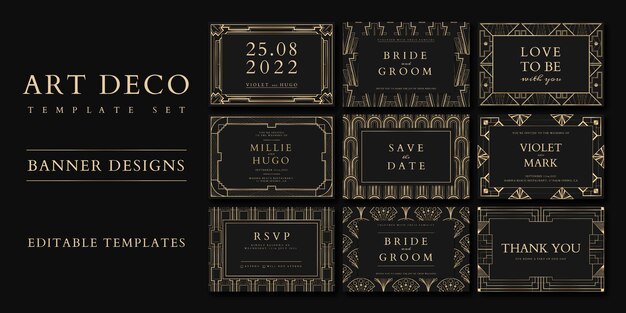 Hochzeitseinladungsvektorschablone für Social-Media-Banner mit Art-Deco-Mustern