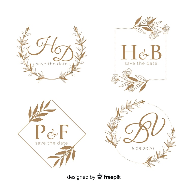 Kostenlose Vektor hochzeitshand gezeichnete blumenlogoschablone