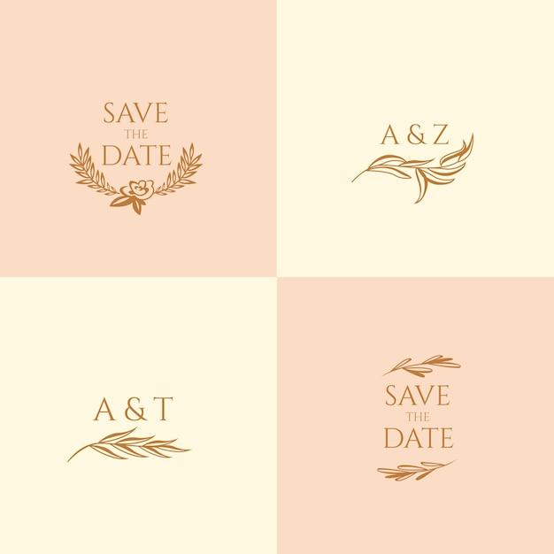 Hochzeitsmonogramme in Pastellfarben und Save the Date