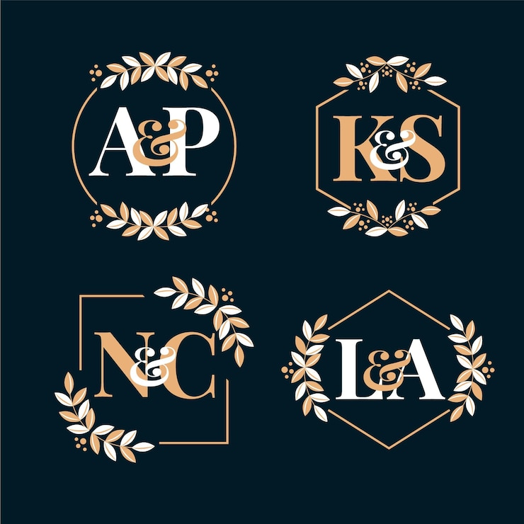 Kostenlose Vektor hochzeitsmonogrammlogos kalligraphisch