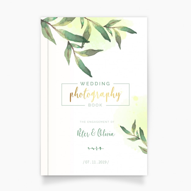 Hochzeitsphotographie-buch mit aquarell-blättern