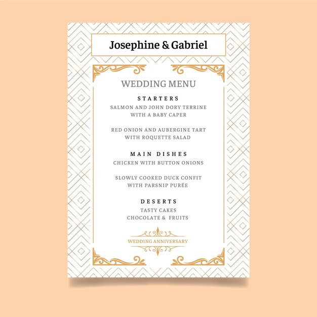 Hochzeitstag Menu Kostenlose Vektor