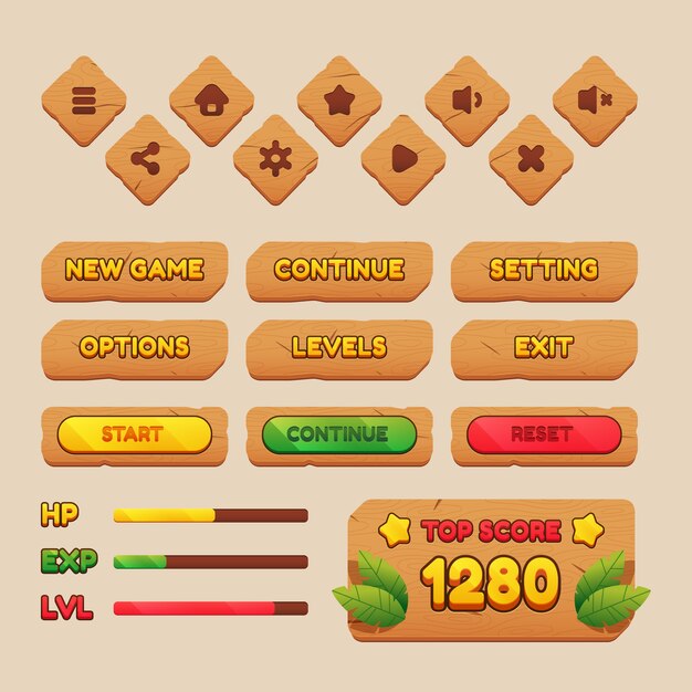 Hölzerne Cartoon-Game-Interface-Sammlung