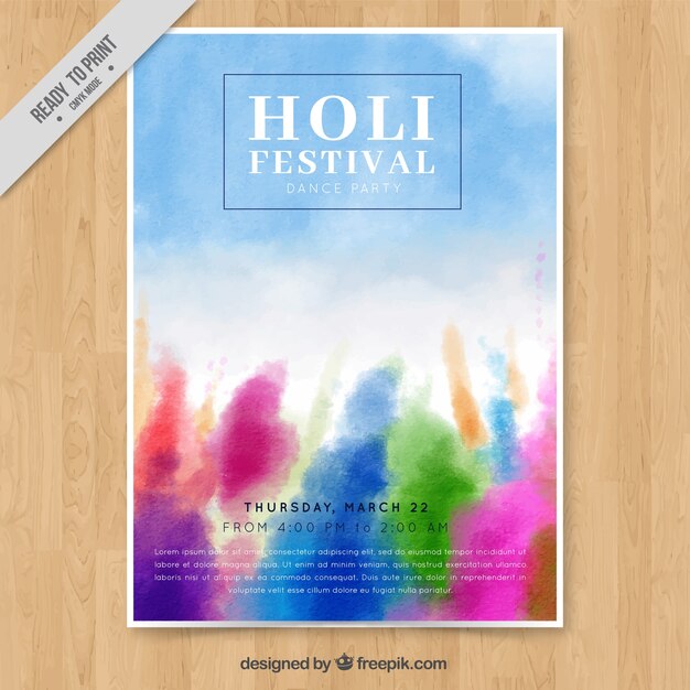 Holi festival abstraktes aquarell broschüre