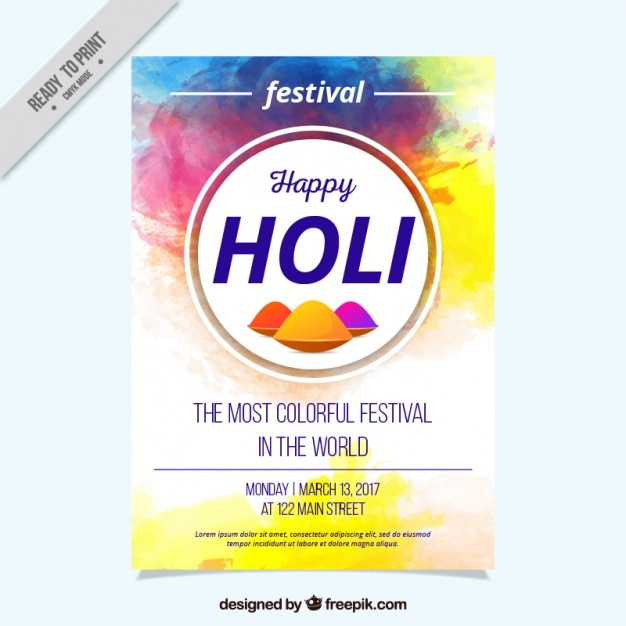 Holi festival flyer vorlage mit aquarell gemalt