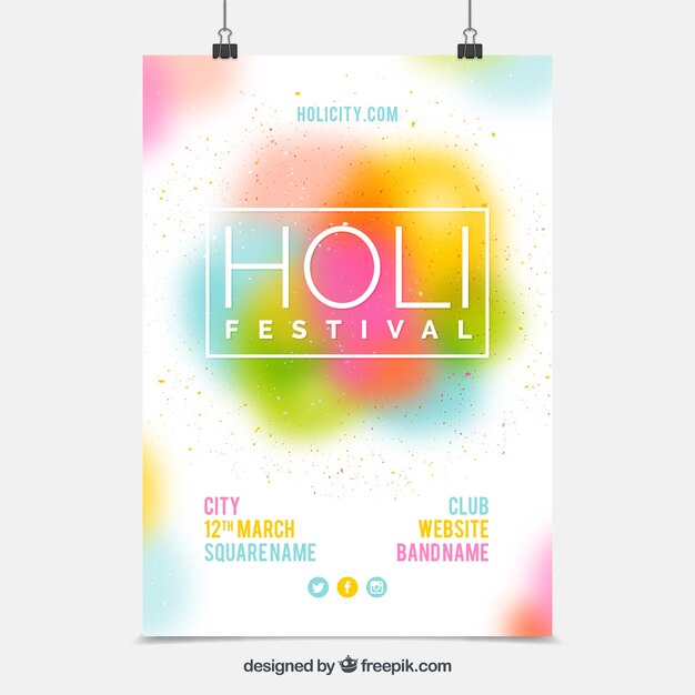 Holi Festival Flyer Vorlage mit verschwommenen Effekt