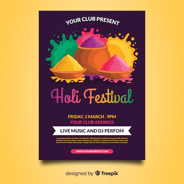 Kostenloser Vektor holi festival flyer vorlage