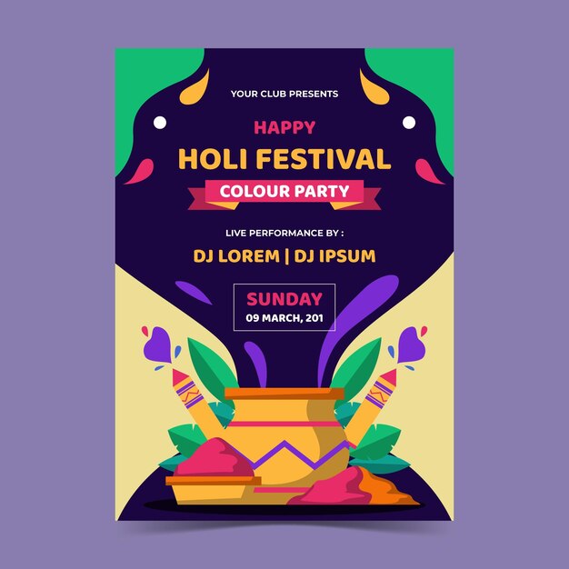 Holi festival flyer vorlage