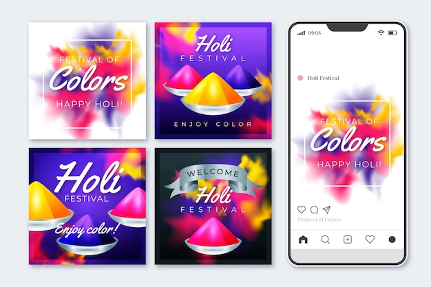 Kostenloser Vektor holi festival instagram beiträge